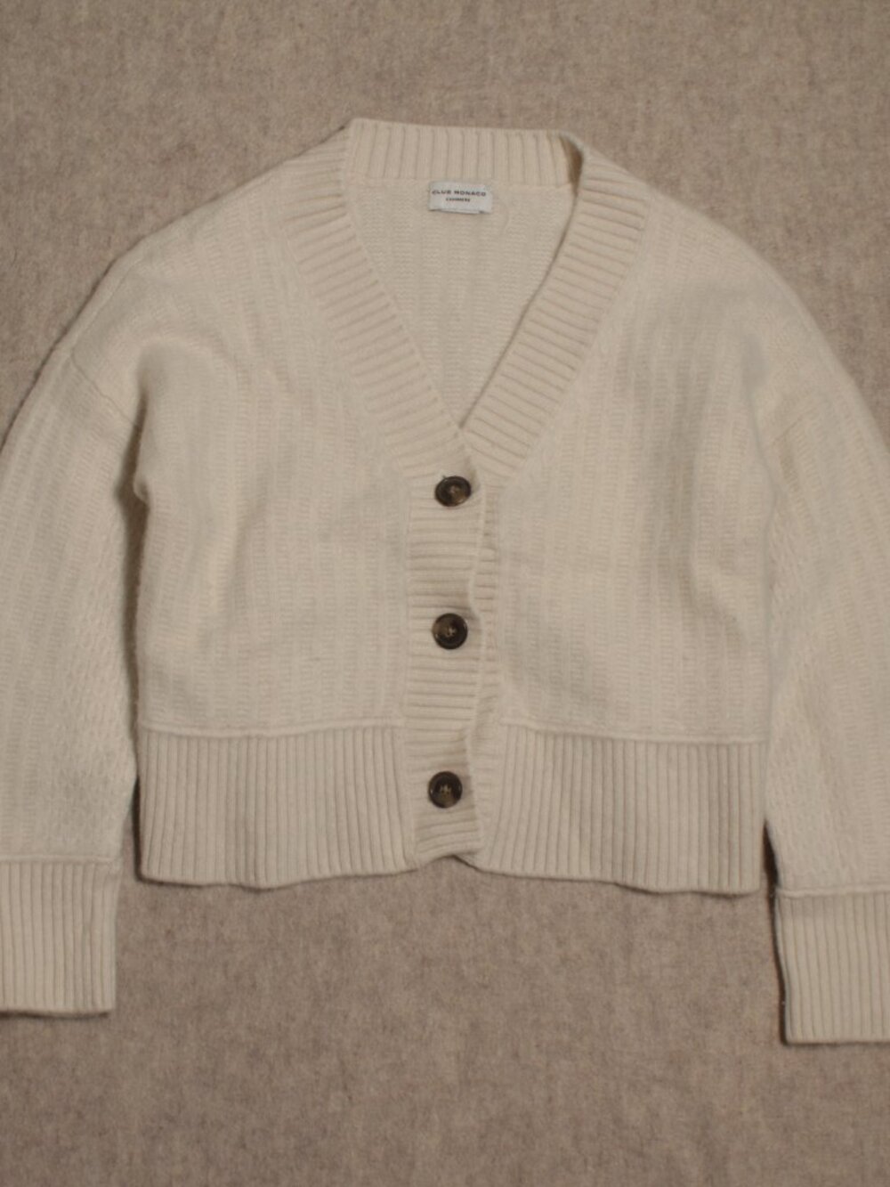 Club Monaco Ivory Cropped Cashmere Cardigan